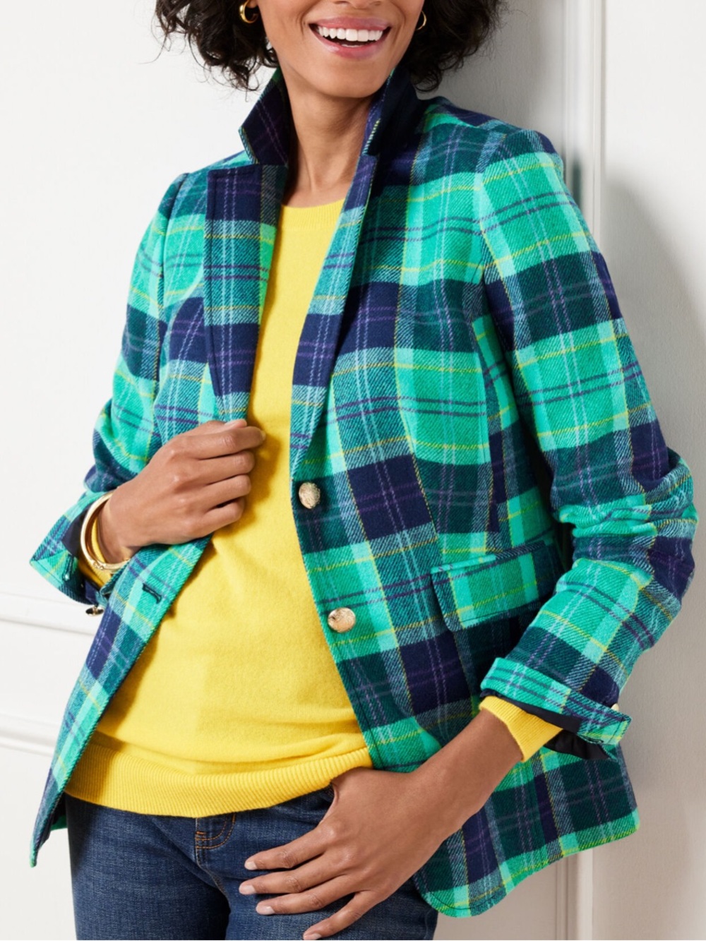 Talbots Shetland Aspen Plaid Jacket Blazer Classic Preppy Polished Wool Size 14